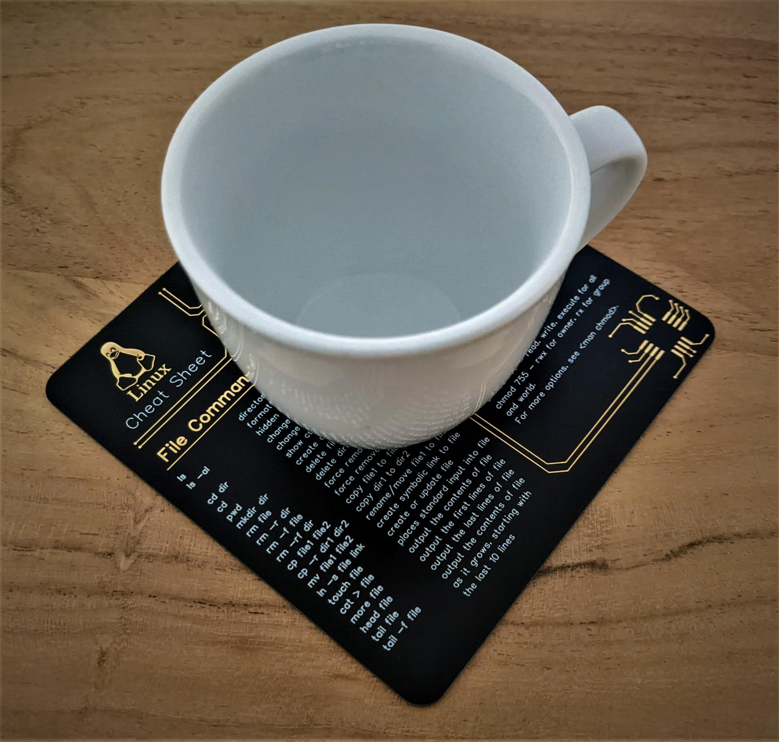 Black Linux Cheat-Sheet on a real PCB - Cup