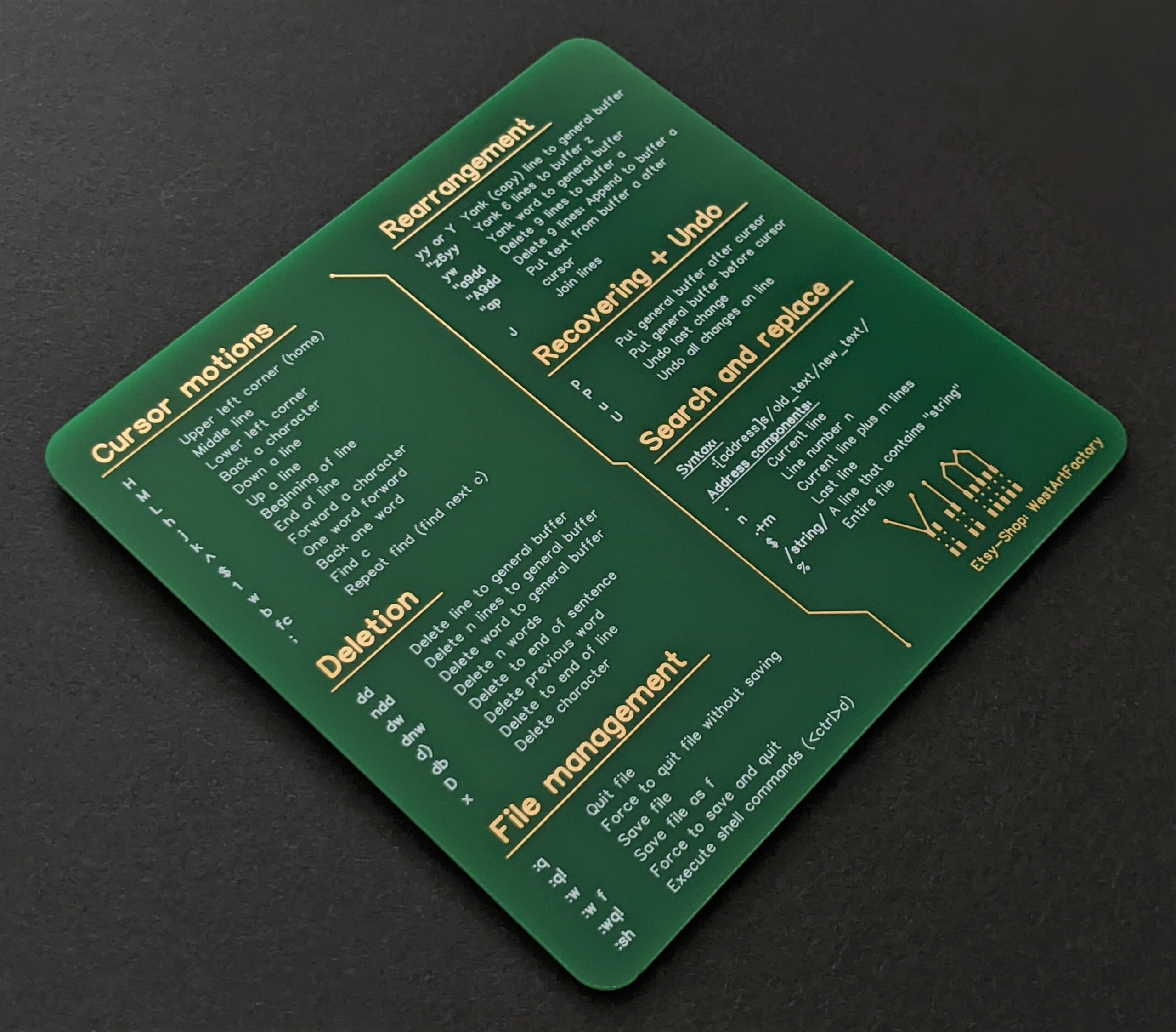 Green Vim Cheat-Sheet on a real PCB - Bottom